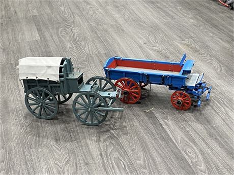 2 WELL MADE WESTERN WAGONS DISPLAYS (LARGEST 17”x 6”x8”)
