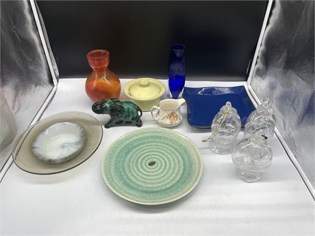 LOT OF GLASSWARE / CHINA ECT - FEW PIECES SIGNED