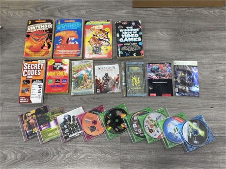 LOT OF MISC VIDEO GAMES, VIDEO GAME MANUALS AND BOOKS