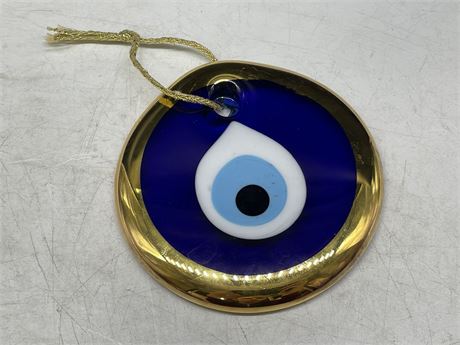 BLUE EVIL EYE WITH GOLD PAINTED - HANGING ORNAMENT