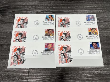 SET OF 6 ROCK & ROLL FIRST DAY COVERS