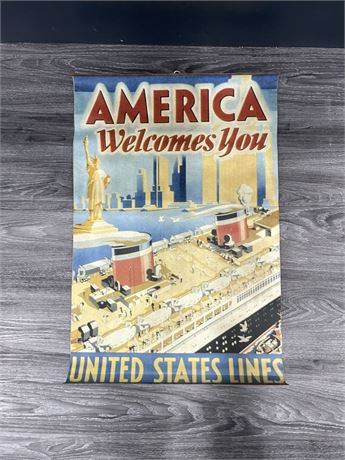 VINTAGE ADVERTISING CANVAS POSTER - UNITED STATES LINES 29”x20”
