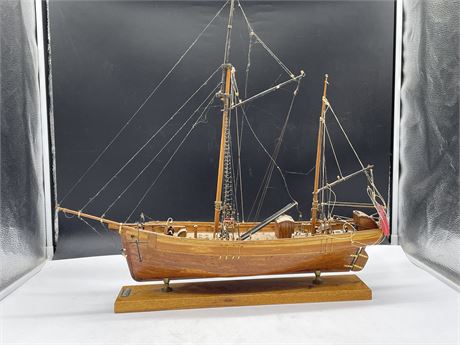 WOODEN “CLARA MAY” SAILING KETCH SHIP MODEL (22”x20”)