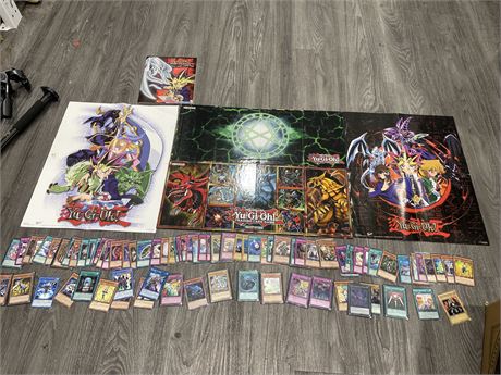 LOT OF YUGIOH CARDS, PLAYMATS & POSTERS