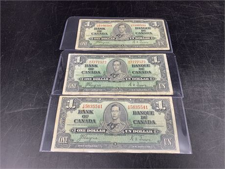 3 -1937 CANADIAN $1 NOTE COYNE/TOWERS (bi-lingual)