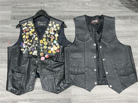 2 LEATHER VESTS - 1 WITH PIN COLLECTION