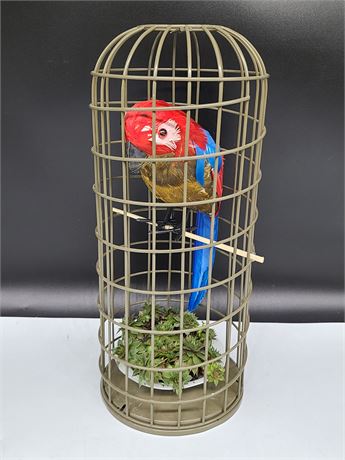 VINTAGE BIRD CAGE WITH PARROT (17"tall)