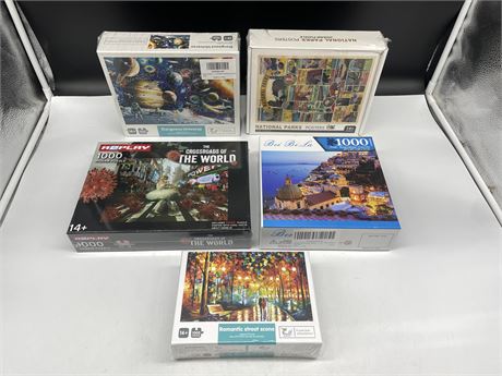 5 NEW JIGSAW PUZZLES (ALL 1000 PIECES)