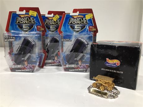 3 HOT WHEELS BATTLE FORCE CARS AND HOT WHEELS COLLECTIBLE MARS ROVER