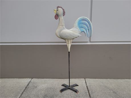 RUSTIC METAL ROOSTER ON STAND (57"Tall)