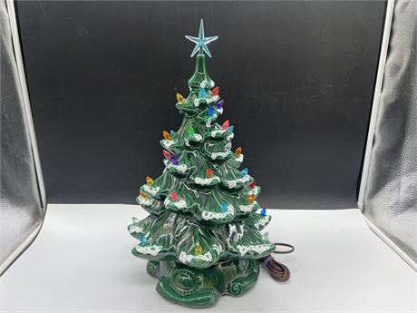22” VINTAGE CERAMIC LIGHTLY FLOCKED CHRISTMAS TREE -