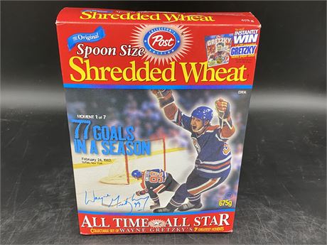 SHREDDED WHEAT GRETZKY CEREAL BOX 1999 (Box is open, bag is sealed)