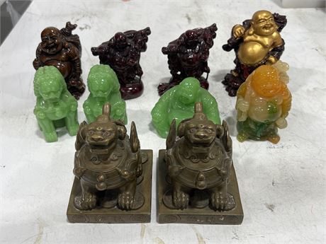 10 CHINESE FIGURES - BUDDHAS, FOOD DOGS, ETC (Tallest is 4.5”)