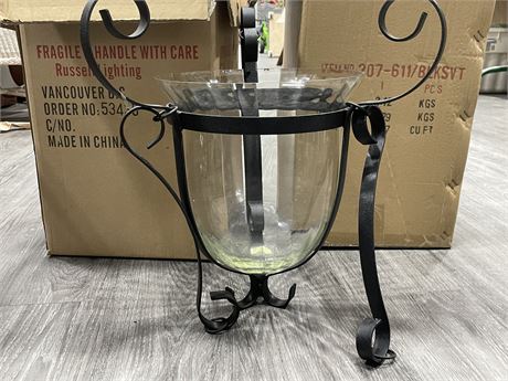 2 WROUGHT IRON & GLASS HANGING PLANTERS
