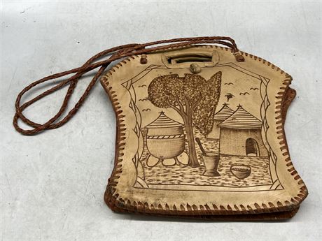 LEATHER AFRICAN HAND BAG (14”x14”)
