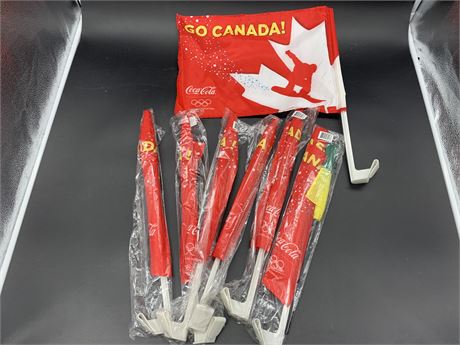 7 OLYMPIC CAR FLAGS - CANADA/COKE