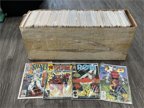 LONG BOX OF MARVEL / DC COMICS - NO DOUBLES, BAGGED & BOARDED