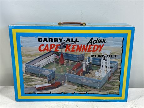 RARE LOUIS MARC CARRY-ALL CAPE KENNEDY ACTION SET IN TIN LITHO CARRY CASE