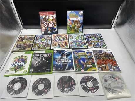 2 XBOX 360 GAMES + 3 WII GAMES AND MORE