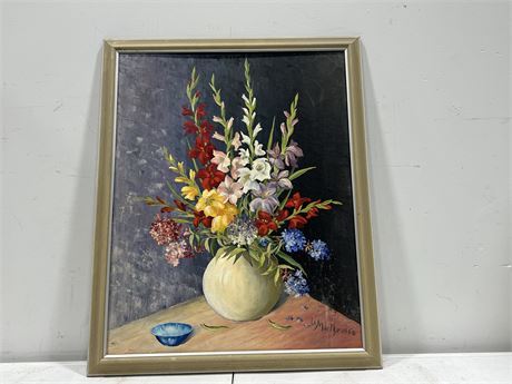 1968 ORIGINAL SIGNED FLORAL PAINTING ON BOARD - 26”x21”