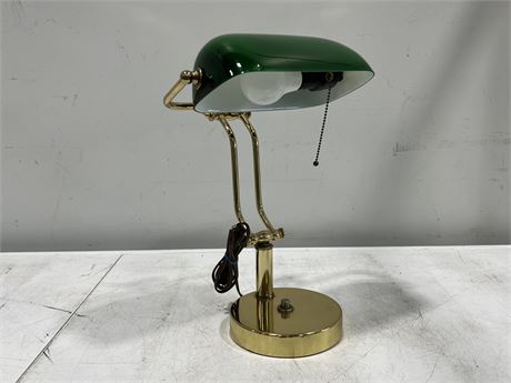 VINTAGE BRASS BANKERS LAMP (16” tall)