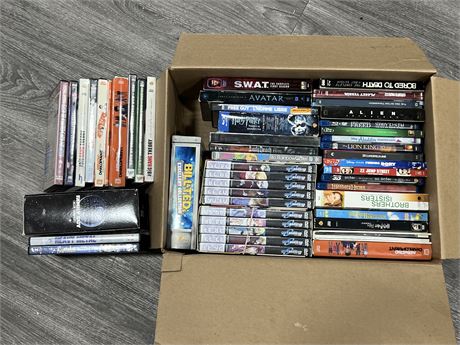 BOX OF DVDS W/SOME BLU RAYS