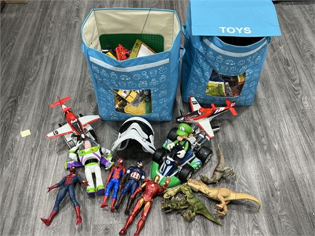 LARGE LOT OF TOYS W/2 TOY BINS
