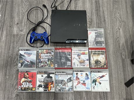 PS3 SLIM COMPLETE W/CONTROLLER & 11 GAMES