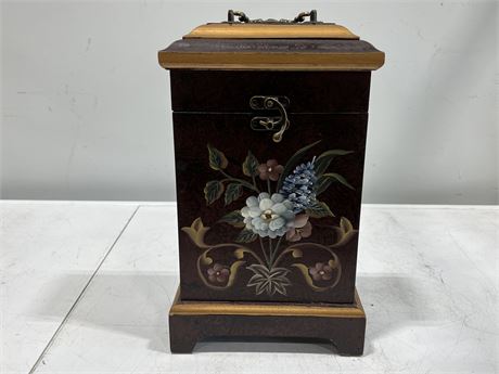 NICELY TOLE PAINTED STORAGE CASE (15” tall)