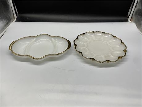2 WHITE/GOLD RIMMED FIRE KING SERVING PLATES