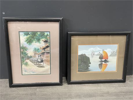 2 FRAMED JAPANESE SILKSCREEN PICTURES LARGEST 15”x20”