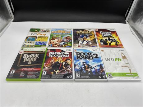 LOT OF 8 VIDEO GAMES - WII FIT SEALED
