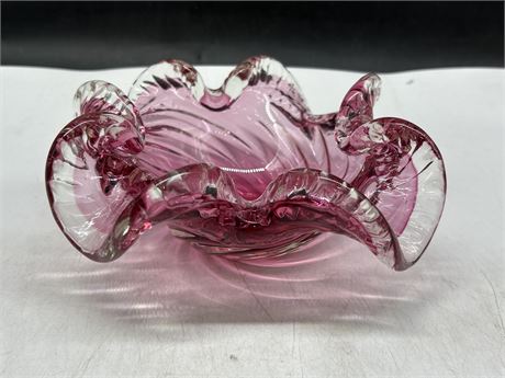 CHALET ART GLASS PINK ASHTRAY - 8”