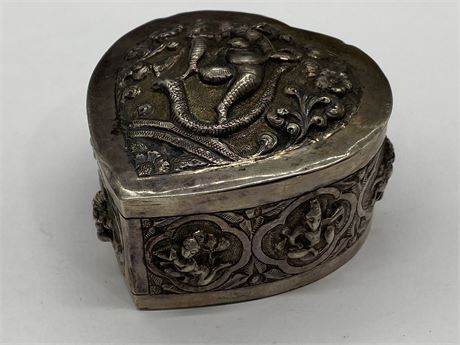 LOW CONTENT SILVER ANTIQUE THAI HAND TOOLED BOX (2” TALL)