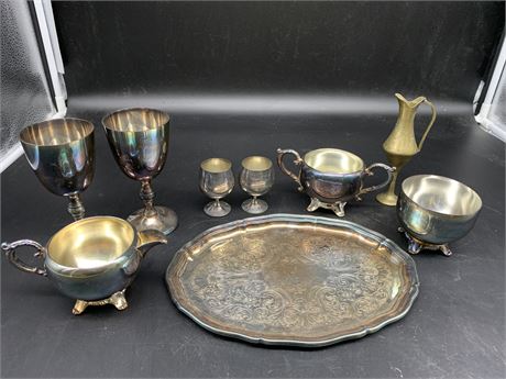 MISCELLANEOUS LOT OF BRASS/ COPPER  CUPS & TRAY