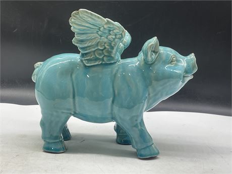 LARGE 12” CERAMIC GLAZED PIG WITH WINGS