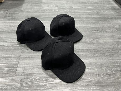 3 NOS STARTER BRAND BLANK BLACK SNAPBACK HATS