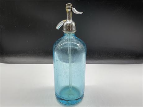 VINTAGE BLUE GLASS SELTZER BOTTLE - B. NEIRENBERG, PHLM, 52