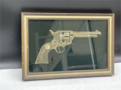 24K GOLD & STERLING SILVER COLT .45 PEACEMAKER WITH COA 15”x10”