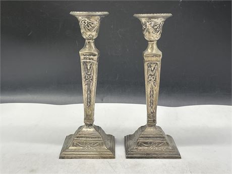 2 VINTAGE SILVER PLATED CANDLESTICK HOLDERS (10”)