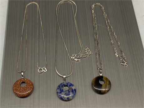 3 STERLING SILVER NECKLACES W/PENDANTS