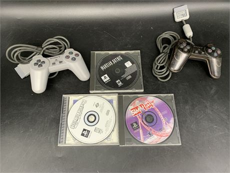 PLAYSTATION GAMES W/2 CONTROLLERS