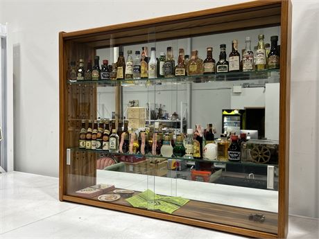LOT OF VINTAGE LIQUOR SAMPLES IN MIRRORED CABINET (37”x30”)