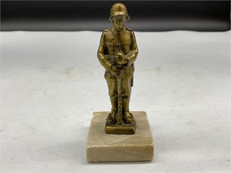 WW2 BRASS GERMAN SOLDIER ON MARBLE STAND (6” tall)