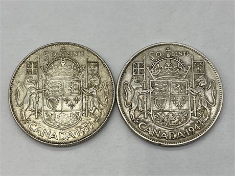 1943 & 1953 50 CENT SILVER