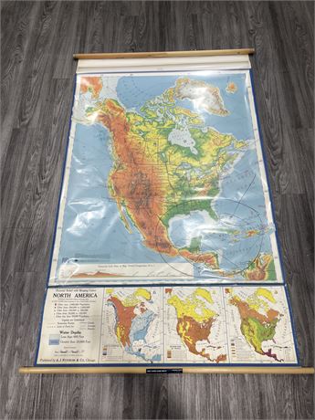 VINTAGE SCHOOL MAP - NORTH AMERICA IN OVERLAY 43”x69”