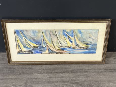 ORIGINAL FRAMED WATERCOLOUR SIGNED “GABY ‘66” (33.5”x16”)