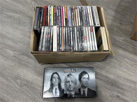 BOX OF MISC. ROCK CDS - GOOD COND.