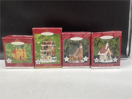 4 HALLMARK CHRISTMAS HOUSES IN BOXES