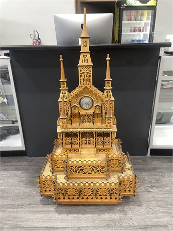 EARLY FOLK ART HAND MADE CATHEDRAL CLOCK - EXTREMELY WELL DONE 50”x28”x14”